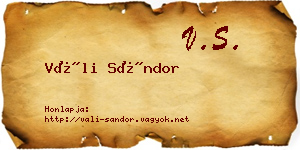 Váli Sándor névjegykártya