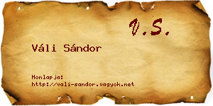 Váli Sándor névjegykártya